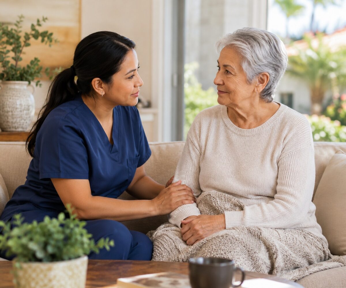 Caregiver assisting senior at home in Irvine, California